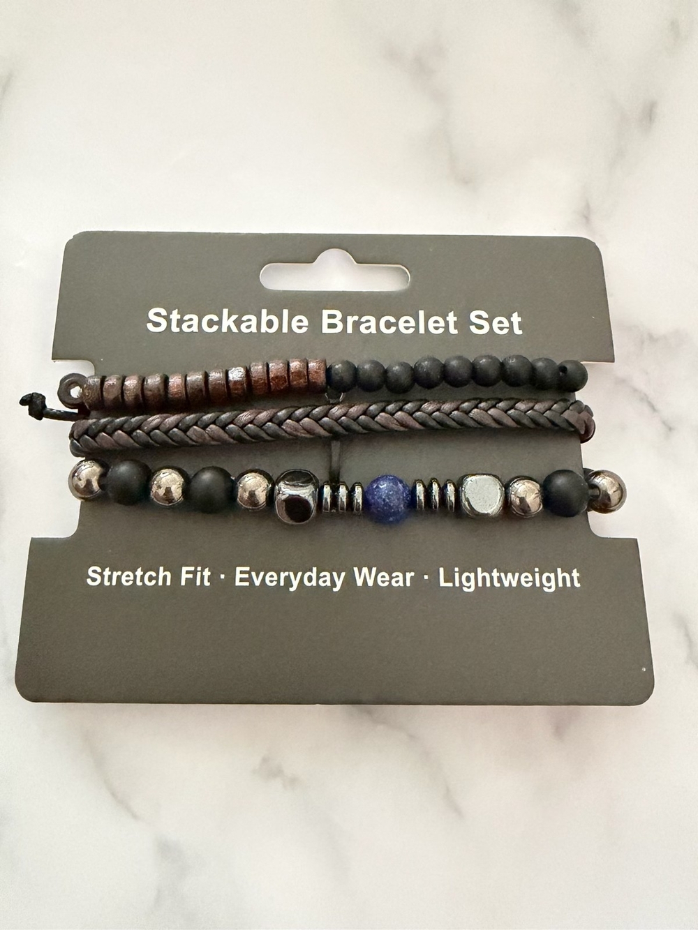 Stackable Beaded & Braided Bracelet Set - Black & Brown